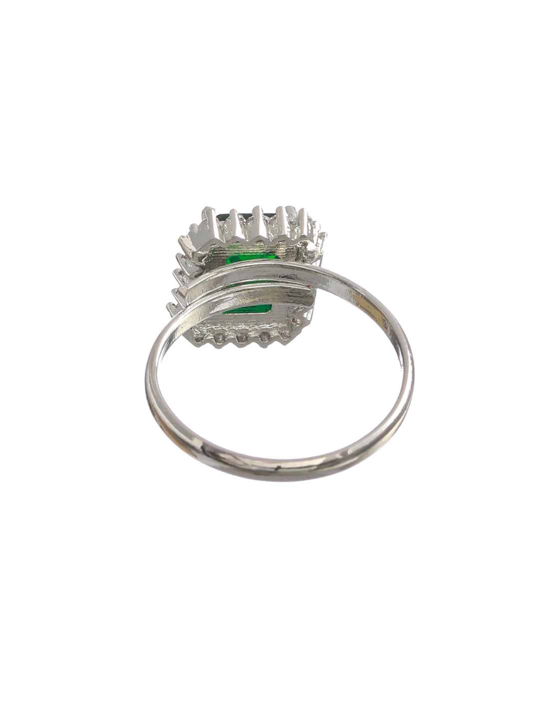 Priyaasi Emerald Green Silver Plated Solitaire Ring