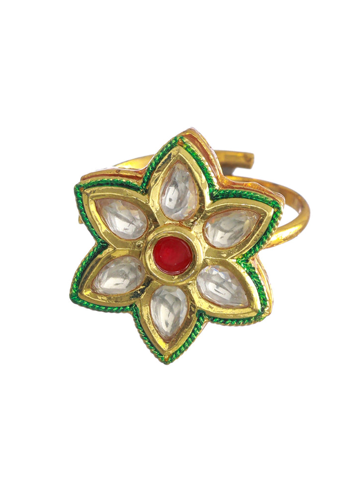 Priyaasi Multicolor Flower Gold Plated Ring