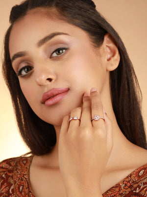 Priyaasi Floral American Diamond Rose Gold Plated Ring Set of 2