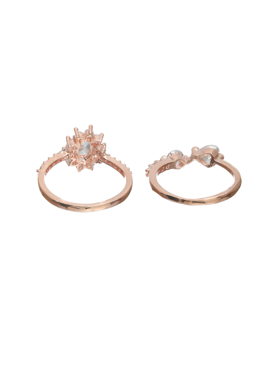 Priyaasi Floral American Diamond Rose Gold Plated Ring Set of 2