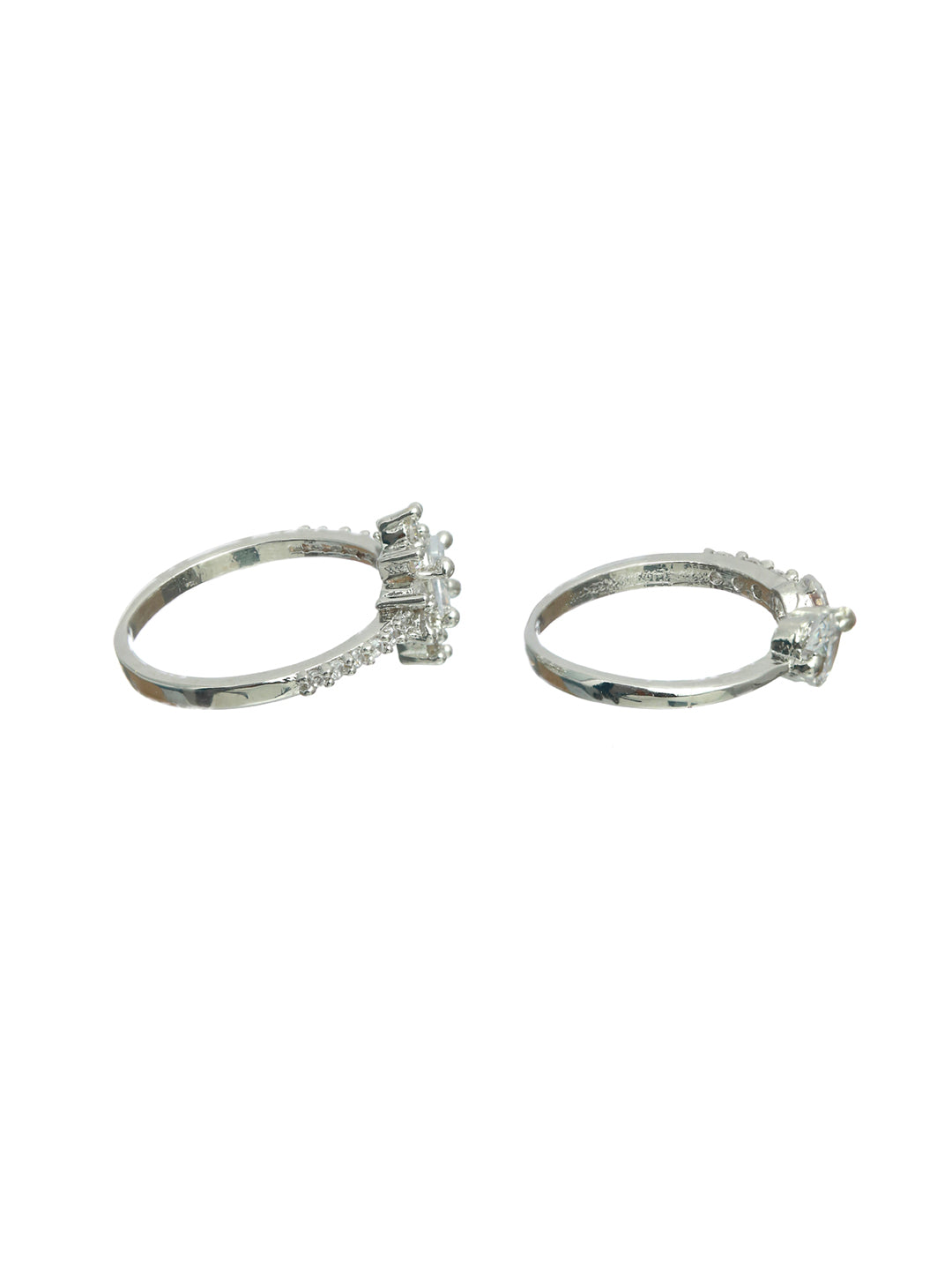 Priyaasi Floral American Diamond Silver Plated Ring Set of 2