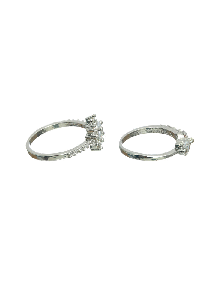 Priyaasi Floral American Diamond Silver Plated Ring Set of 2