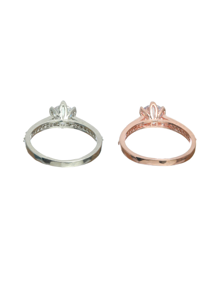 Priyaasi Solitaire Silver Rose Gold Plated Ring Set of 2