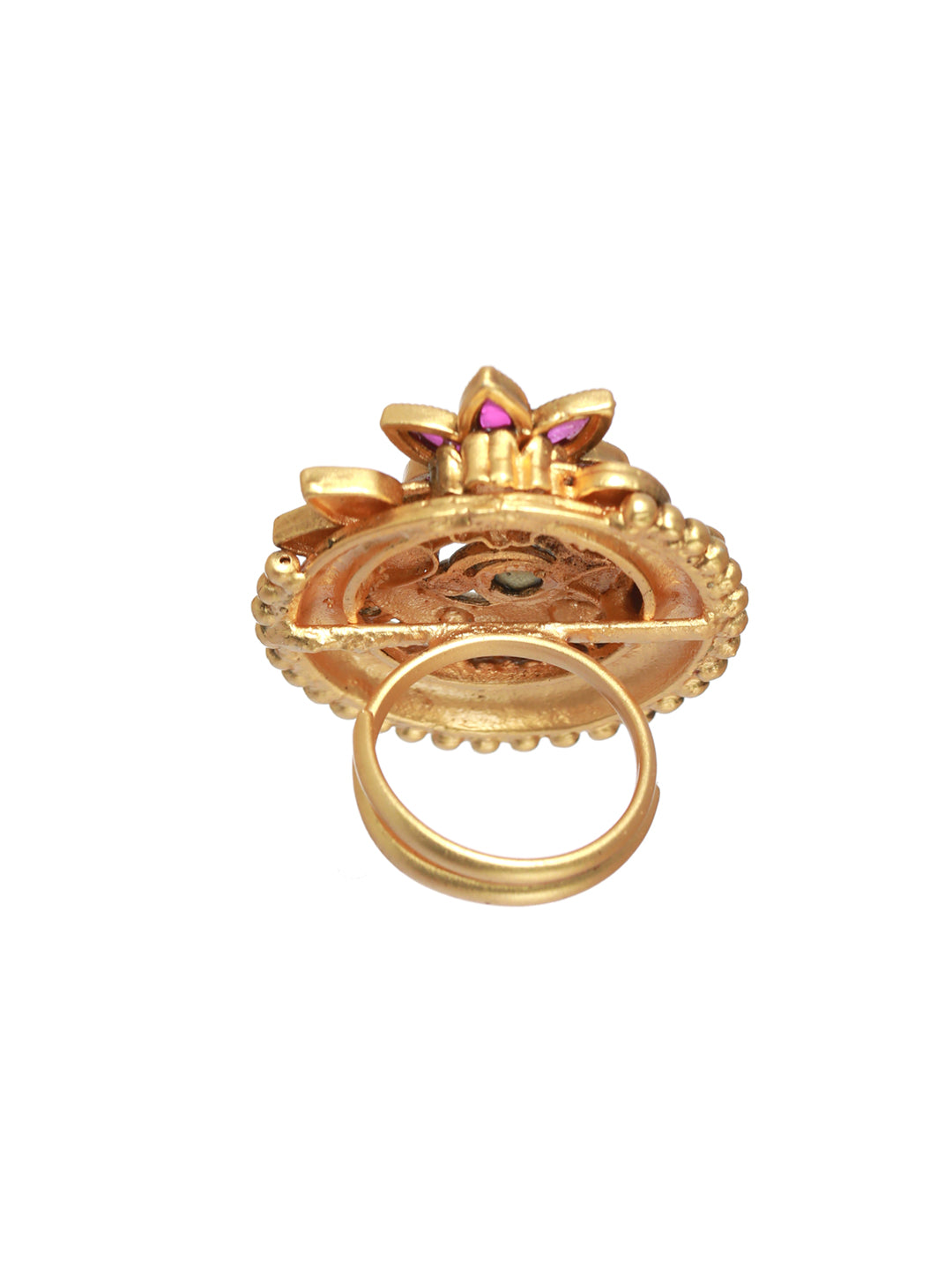 Priyaasi Studded Floral Multicolor Gold Plated Ring
