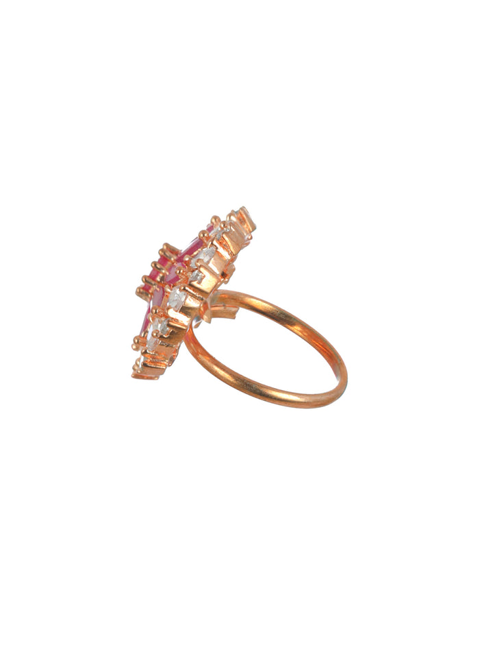 Priyaasi Elegant Pink Floral AD Rose Gold-Plated Ring