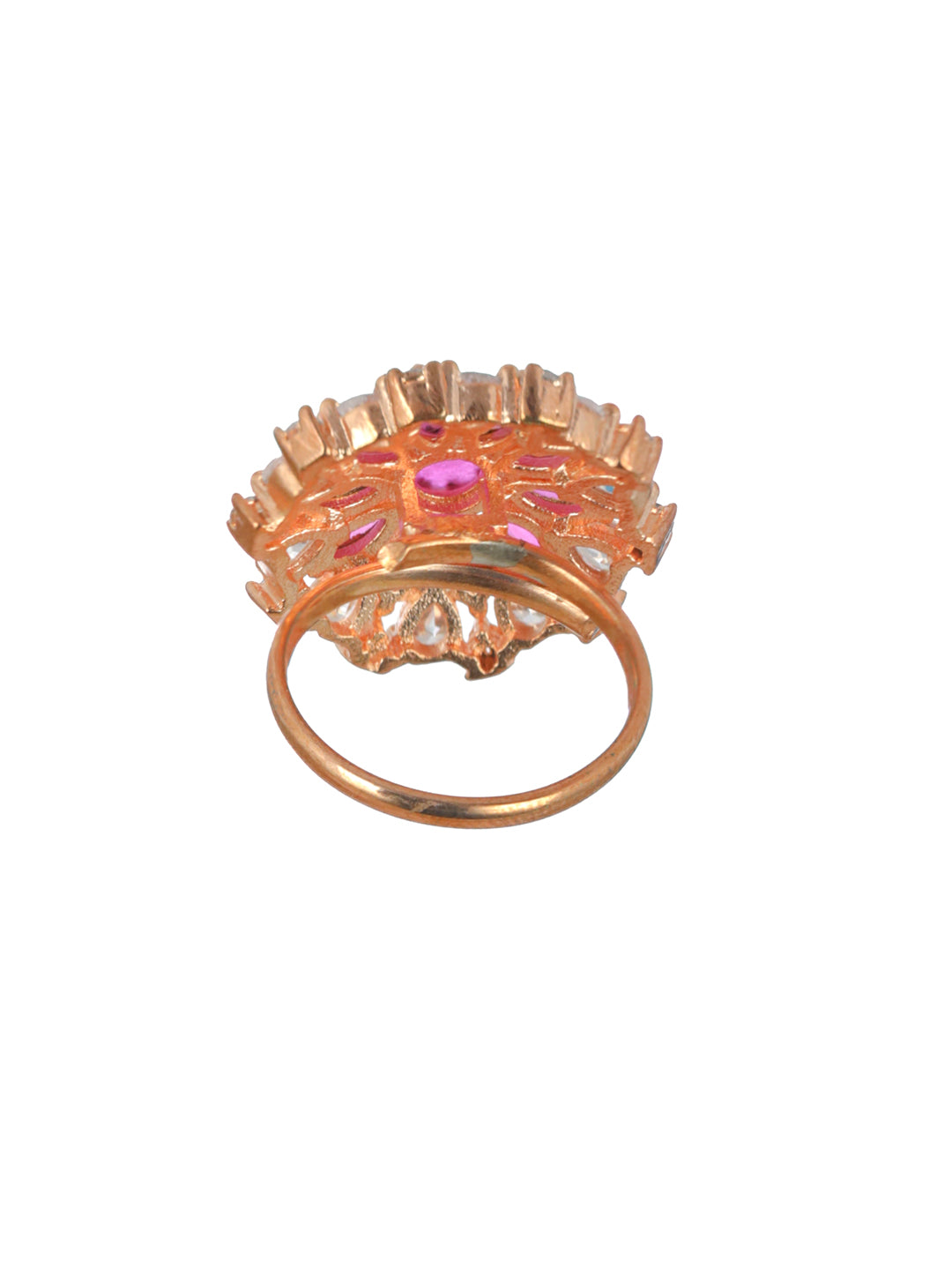 Priyaasi Elegant Pink Floral AD Rose Gold-Plated Ring