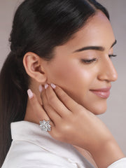 Priyaasi Floral American Diamond Silver-Plated Ring