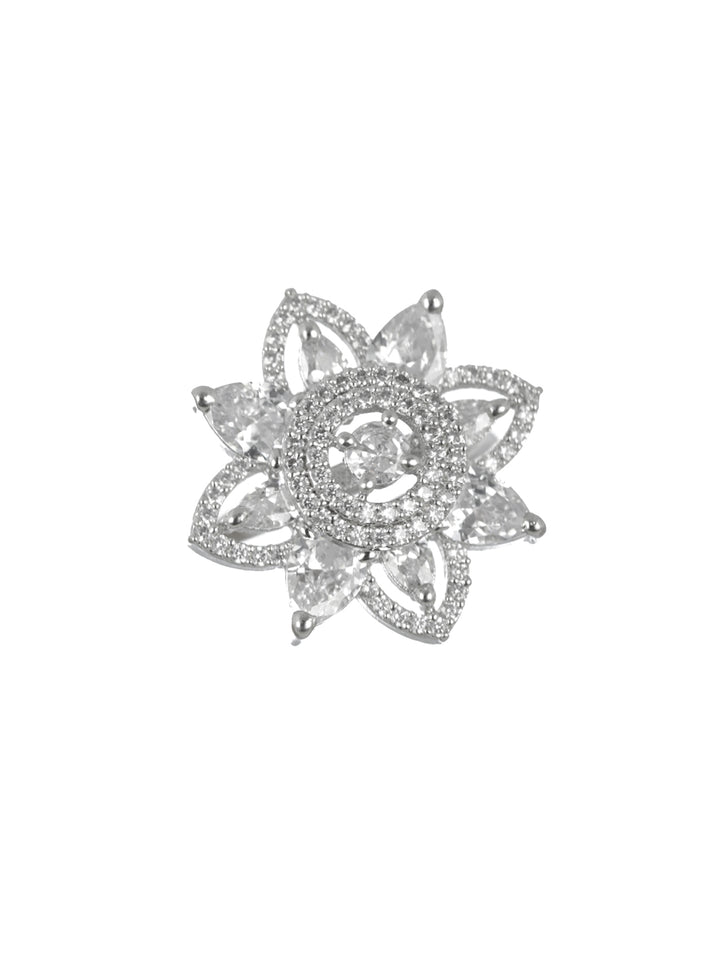 Priyaasi Floral American Diamond Silver-Plated Ring