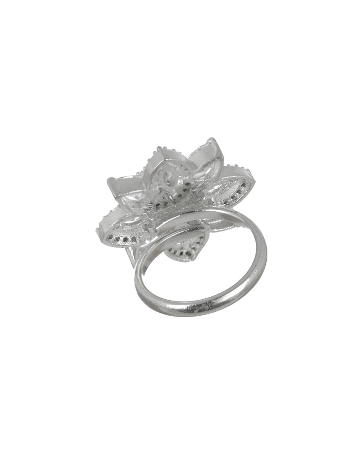 Priyaasi Floral American Diamond Silver-Plated Ring