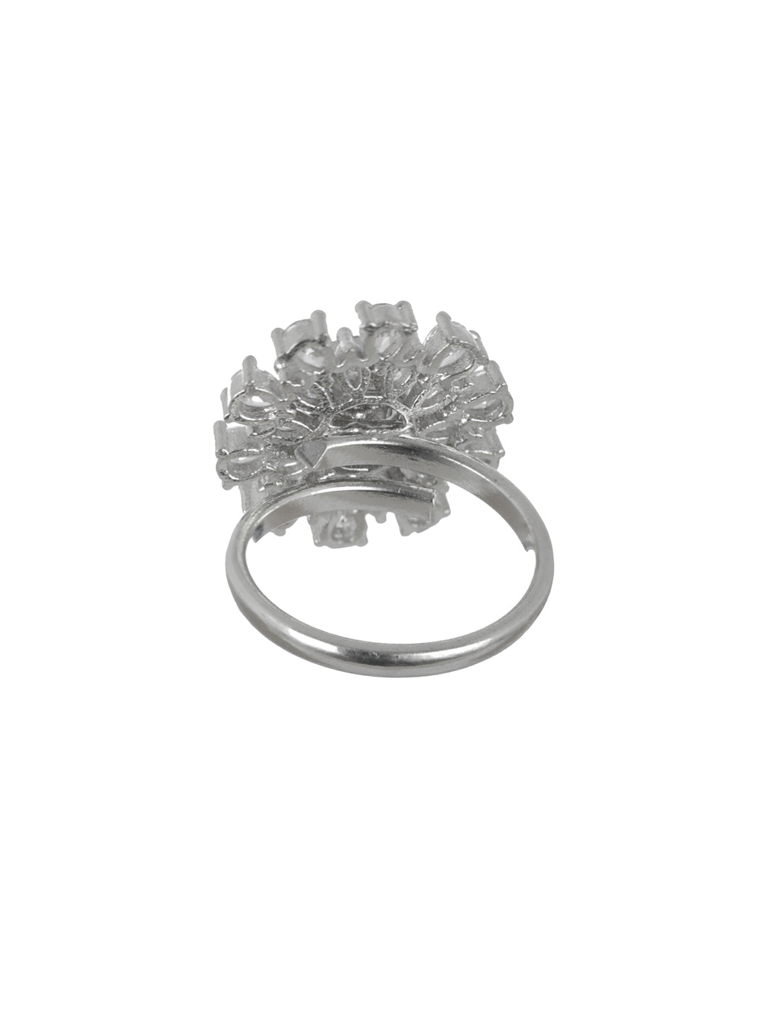Priyaasi Pretty Flower American Diamond Silver-Plated Ring