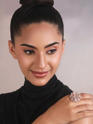 Priyaasi Floral American Diamond Studded Rose Gold-Plated Ring