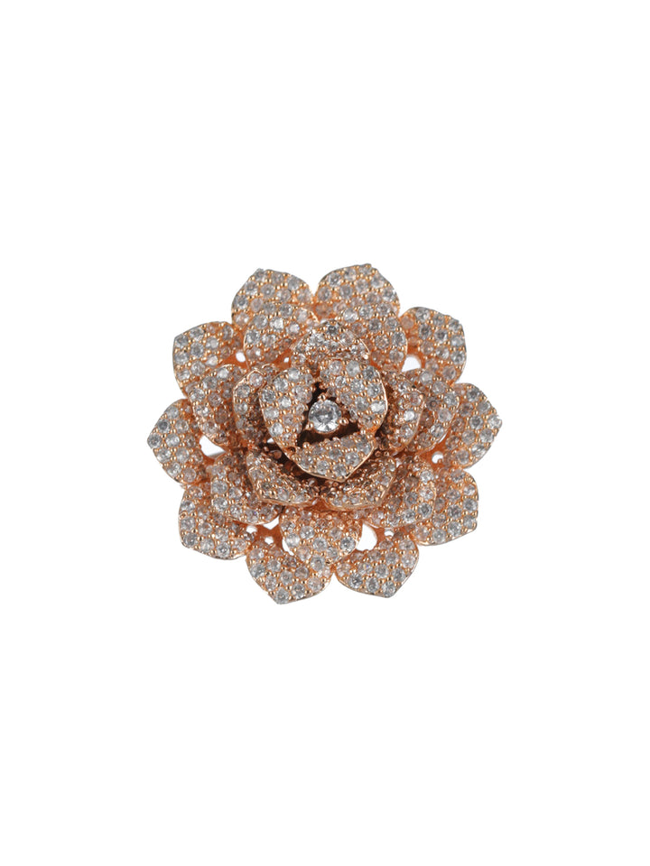 Priyaasi Floral American Diamond Studded Rose Gold-Plated Ring