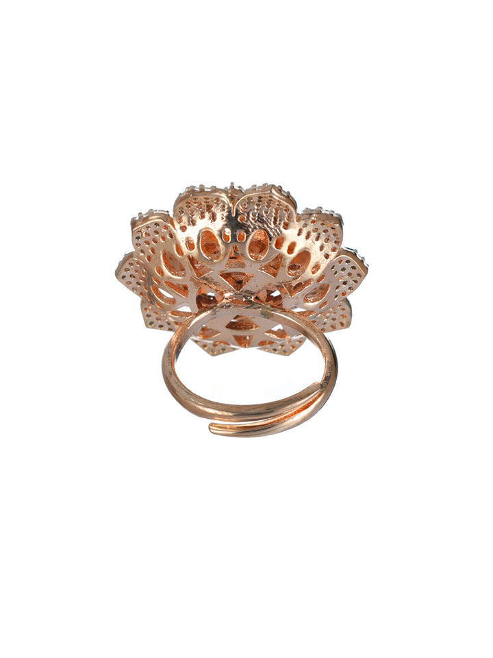 Priyaasi Floral American Diamond Studded Rose Gold-Plated Ring