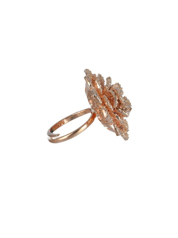 Priyaasi Floral American Diamond Studded Rose Gold-Plated Ring