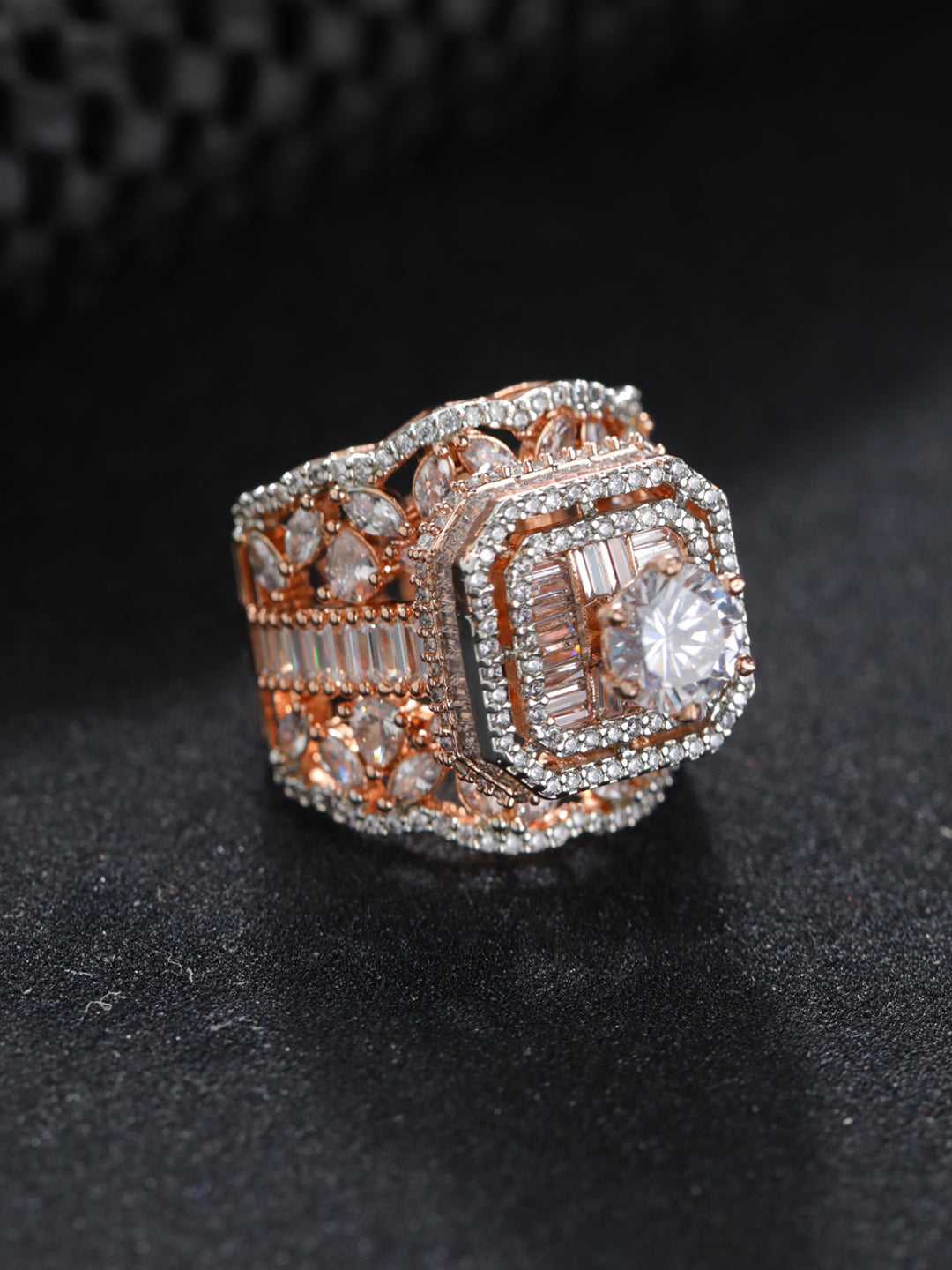 Priyaasi Sparkling American Diamond Rose Gold-Plated Ring