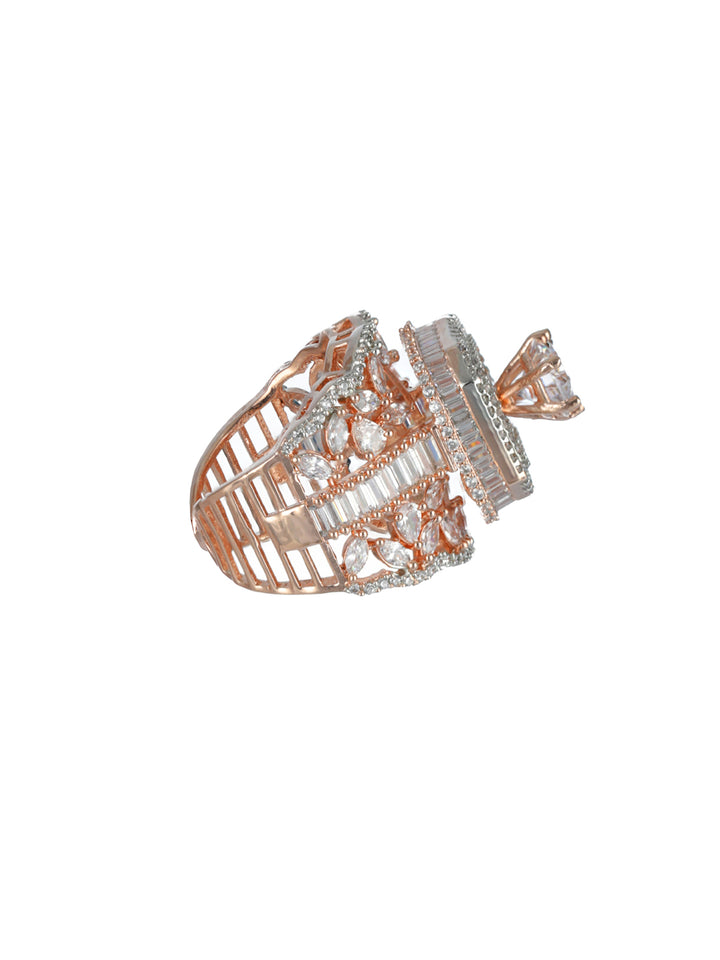 Priyaasi Sparkling American Diamond Rose Gold-Plated Ring