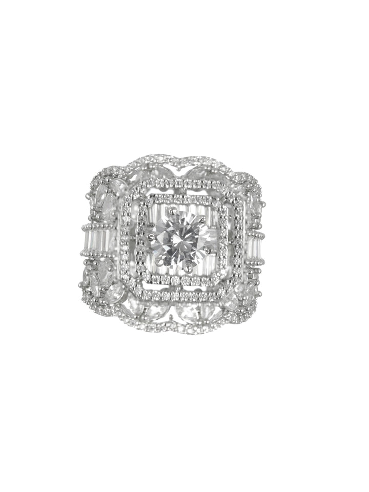 Priyaasi Sparkling American Diamond Silver-Plated Ring