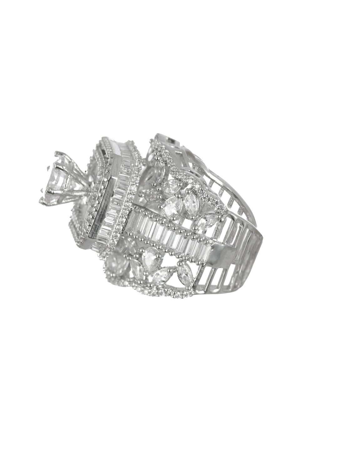 Priyaasi Sparkling American Diamond Silver-Plated Ring