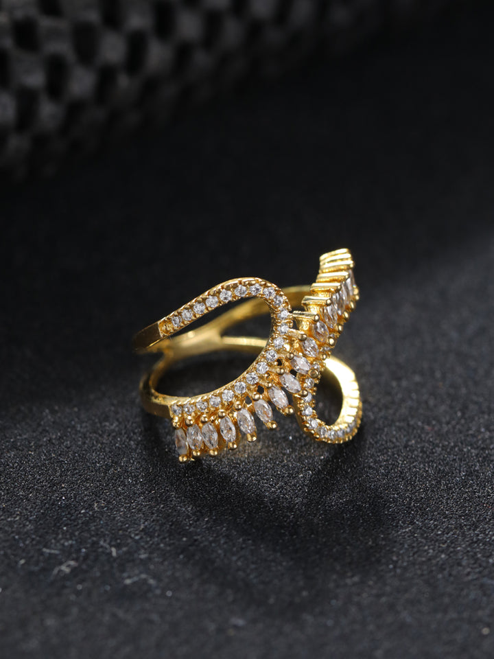 Priyaasi United Bends Leaf AD Gold-Plated Ring