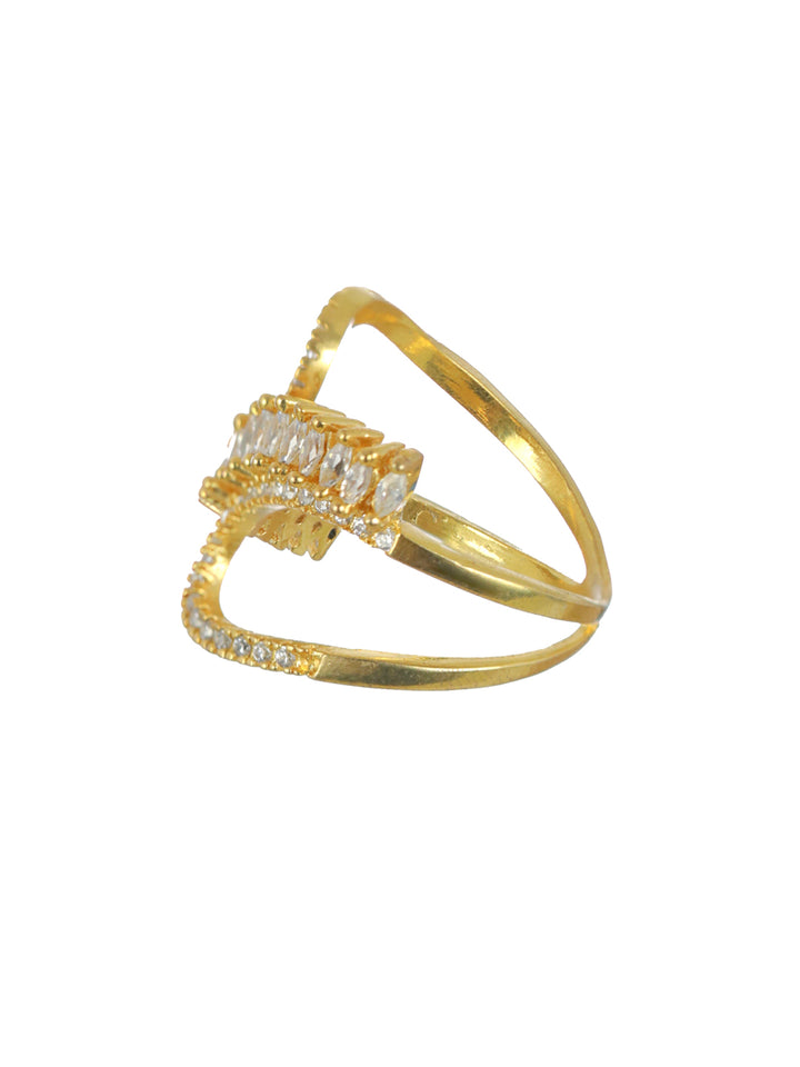 Priyaasi United Bends Leaf AD Gold-Plated Ring