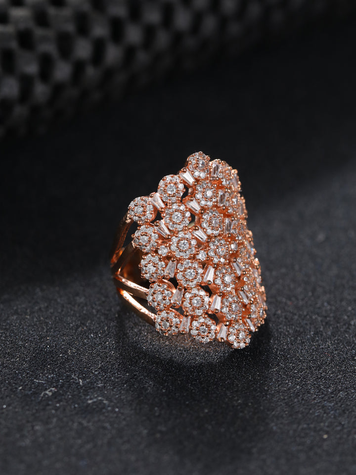 Priyaasi Statement Foral AD Rose Gold-Plated Ring