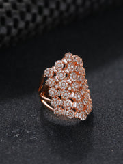 Priyaasi Statement Foral AD Rose Gold-Plated Ring