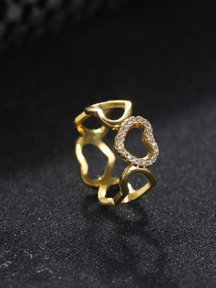 Priyaasi Heart Link American Diamond Gold-Plated Ring