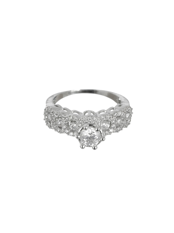 Priyaasi Solitaire American Diamond Silver-Plated Ring