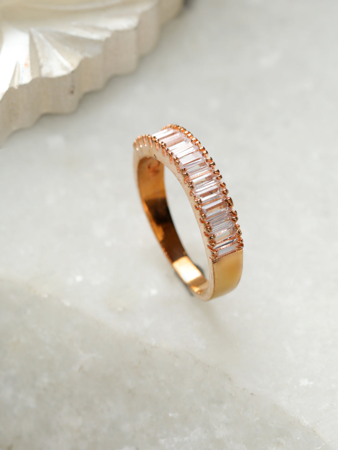 Priyaasi Baguette American Diamond Rose Gold-Plated Ring