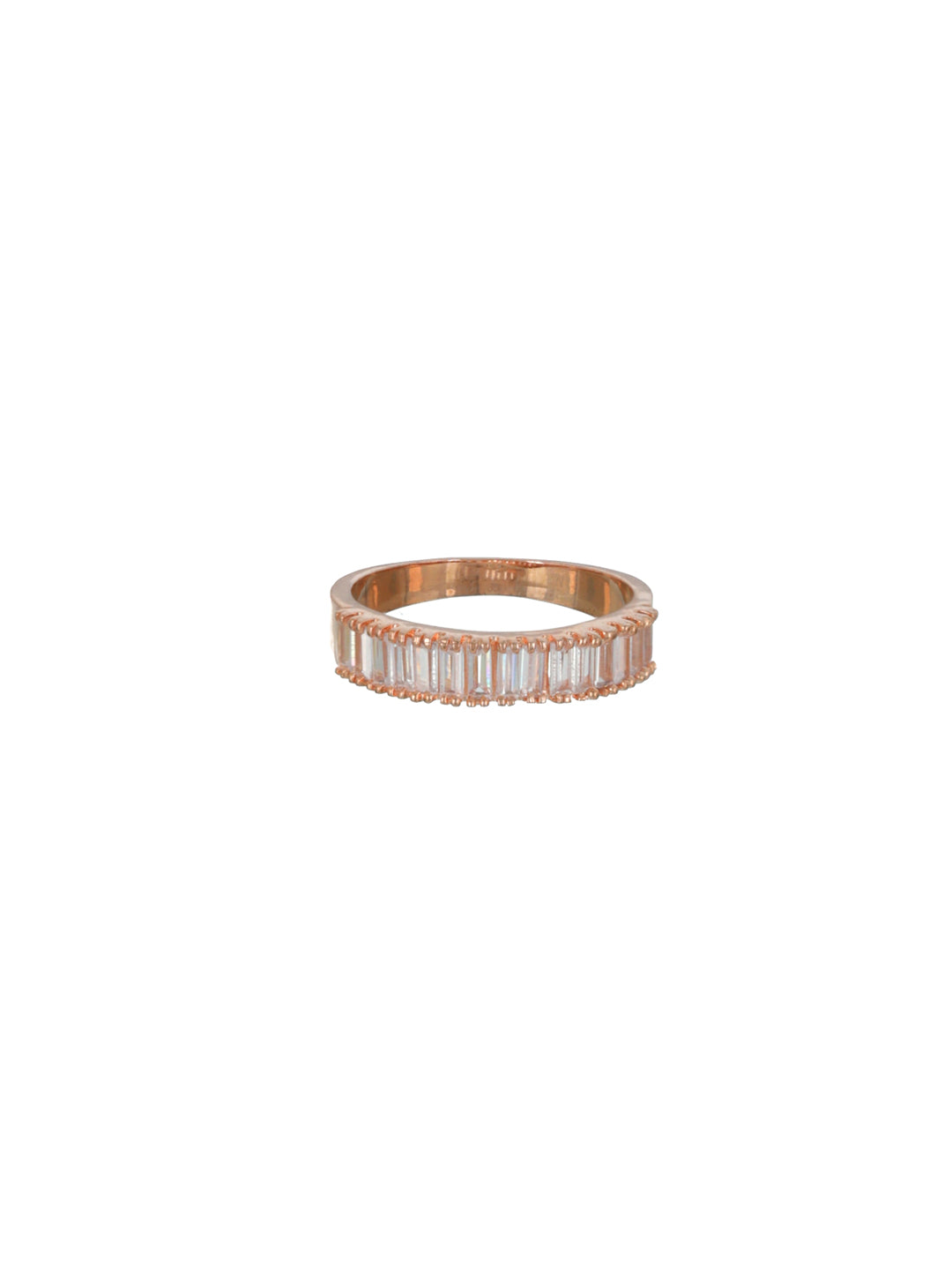 Priyaasi Baguette American Diamond Rose Gold-Plated Ring