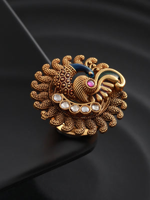 Multicolor Stone Studded Peacock Gold-Plated Ring
