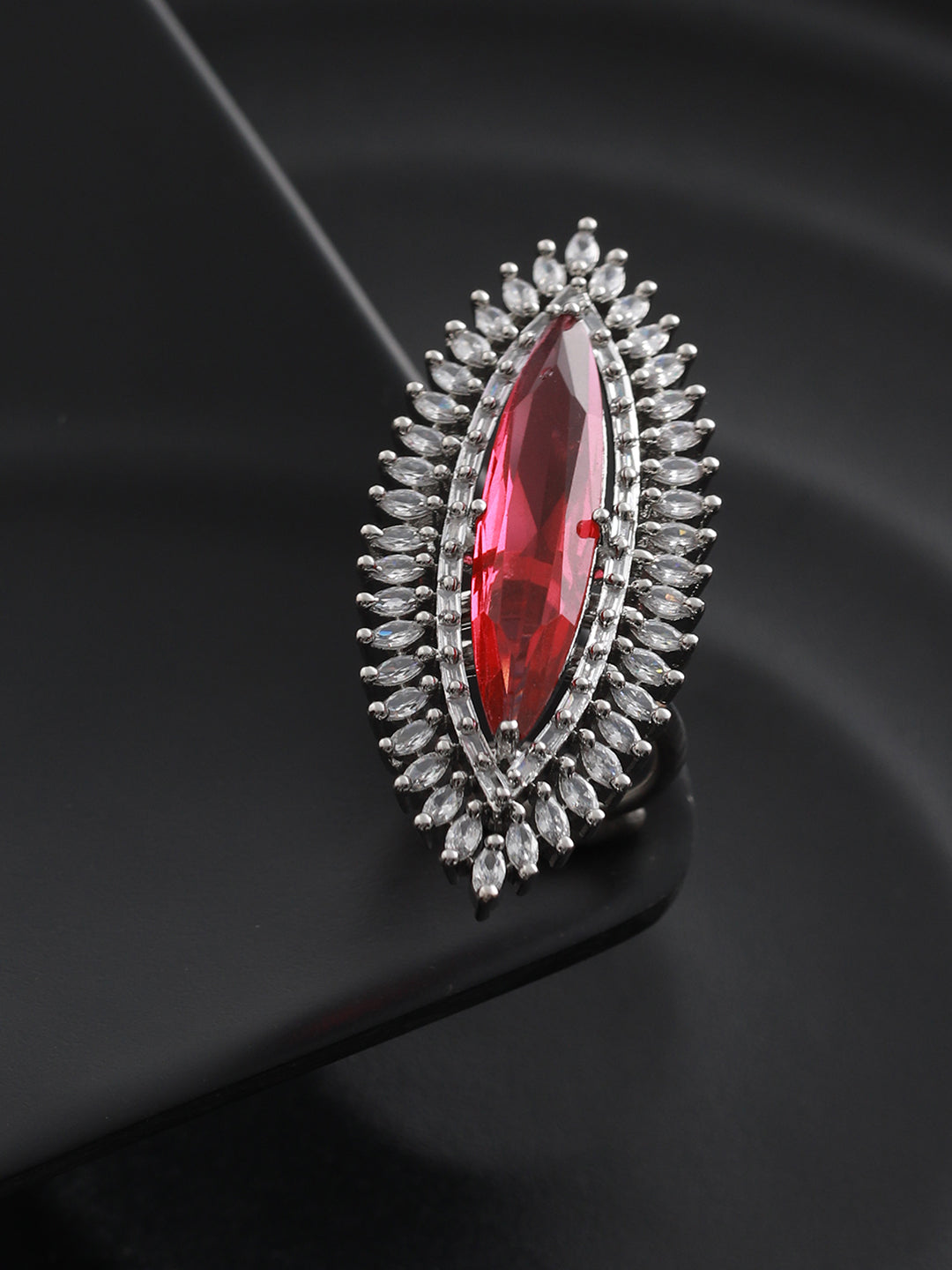 Pink American Diamond Silver-Plated Cocktail Ring