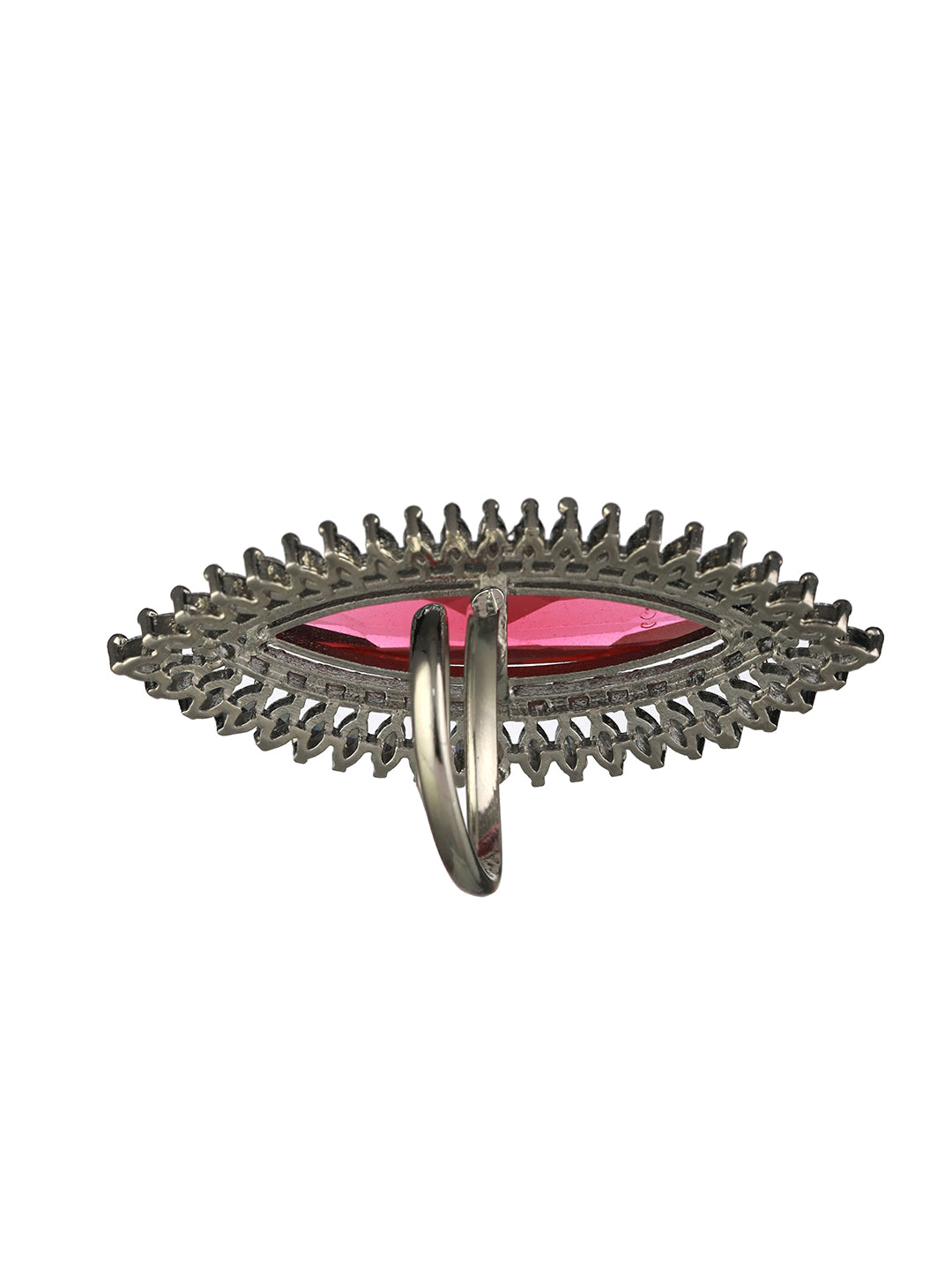 Pink American Diamond Silver-Plated Cocktail Ring