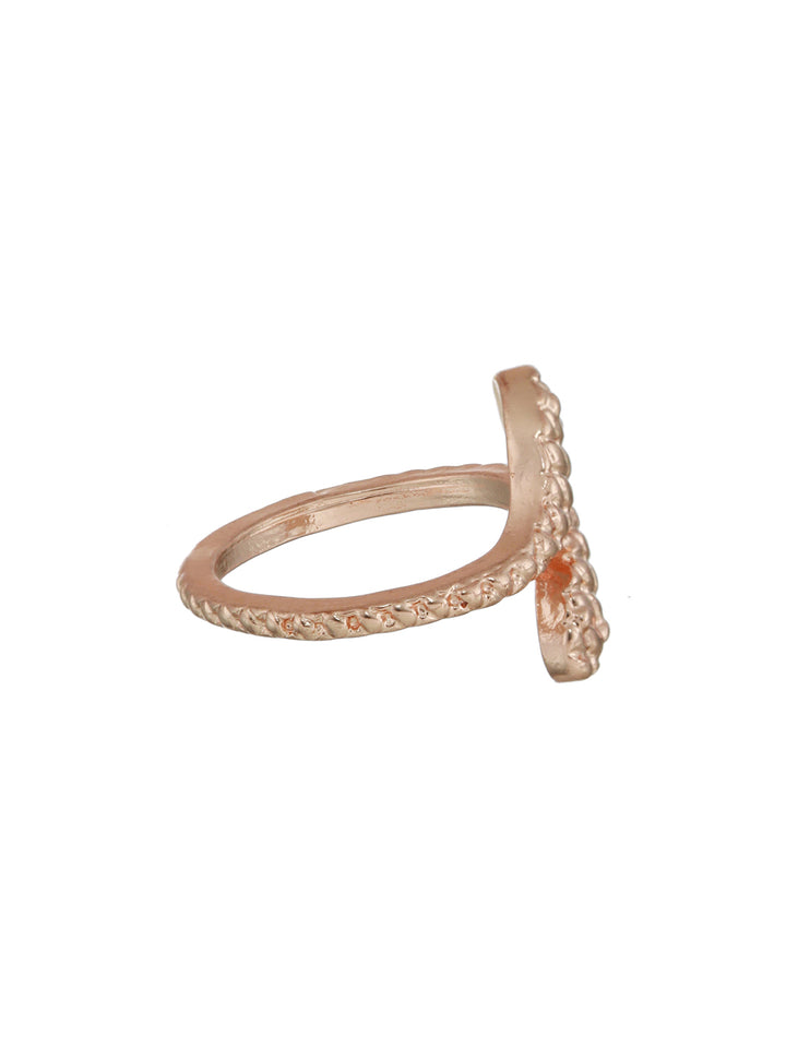 Leaf Design Textured Rose Gold-Plated Ring