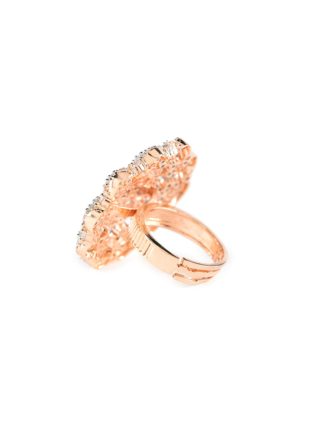Floral Design American Diamond Rose Gold-Plated Cocktail Ring