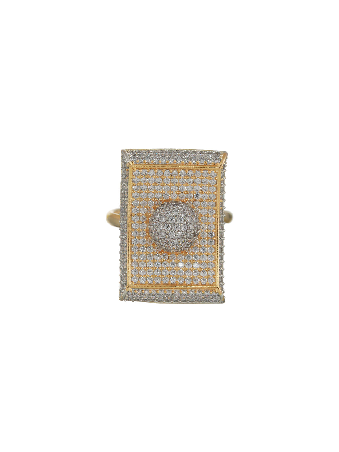 Geometric Design AD Studded Gold-Plated Cocktail Ring