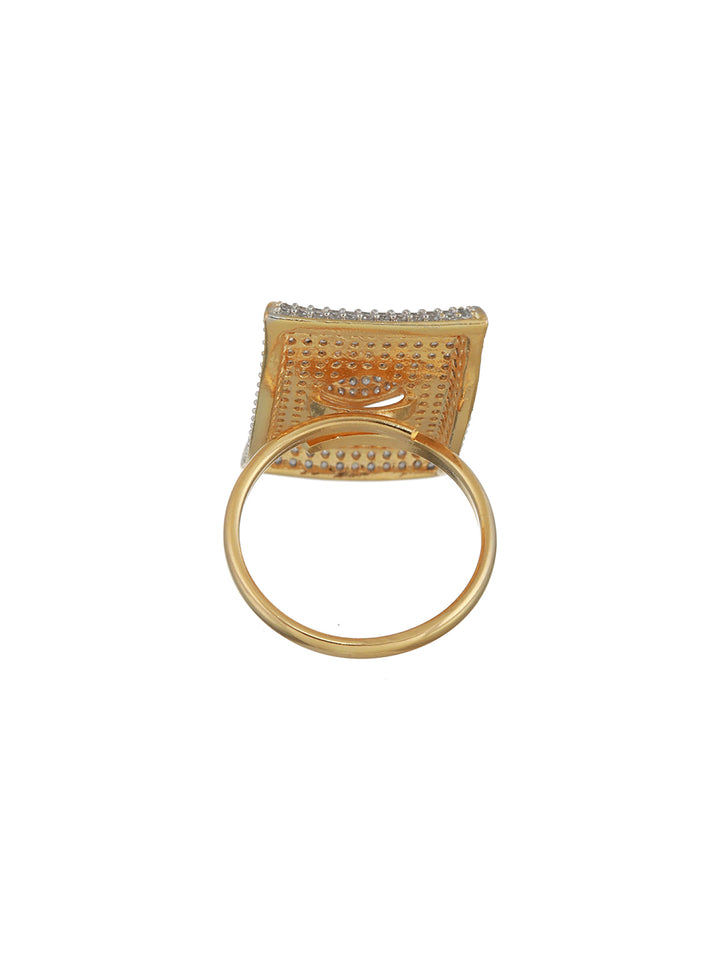 Geometric Design AD Studded Gold-Plated Cocktail Ring