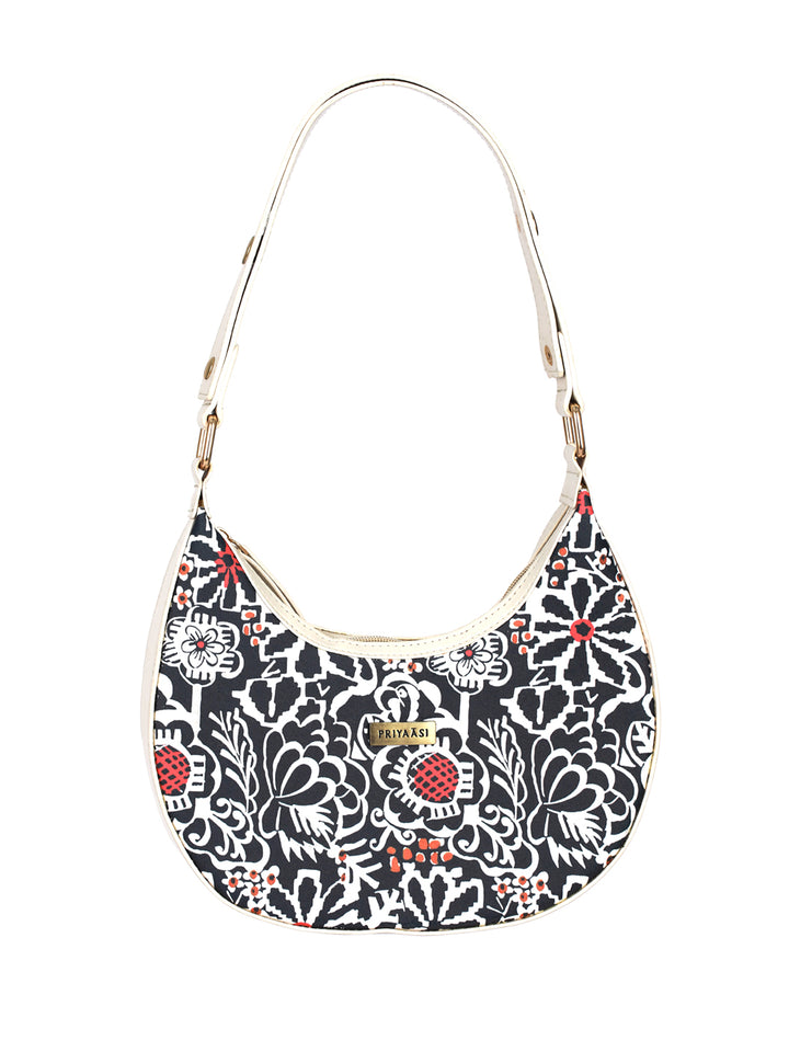 Black Floral Motif Saddle Bag