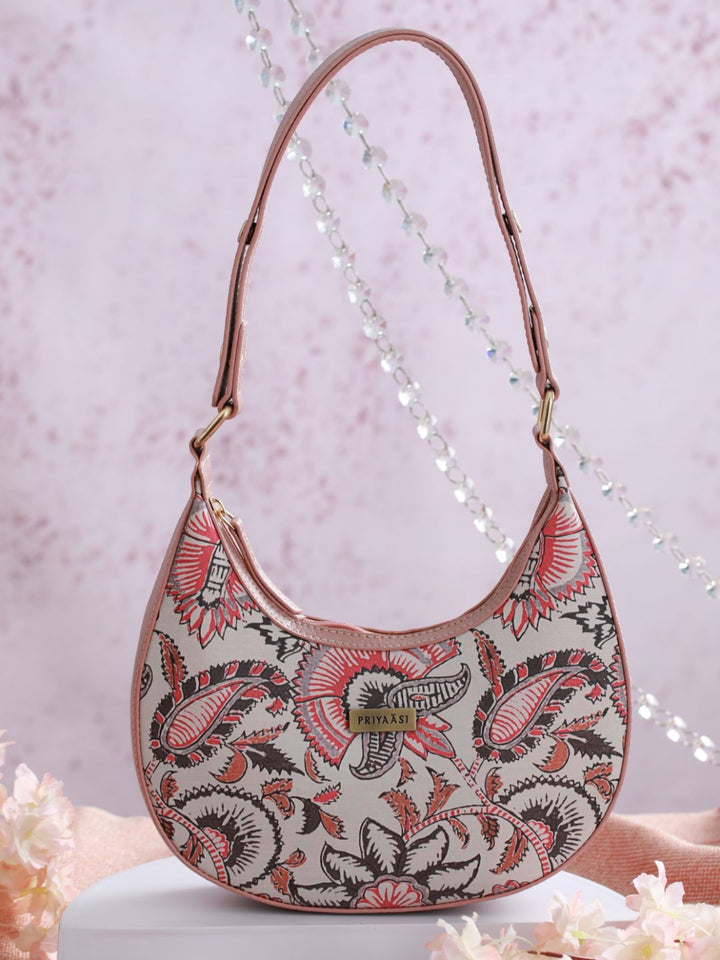 Pink Floral Motif Saddle Bag