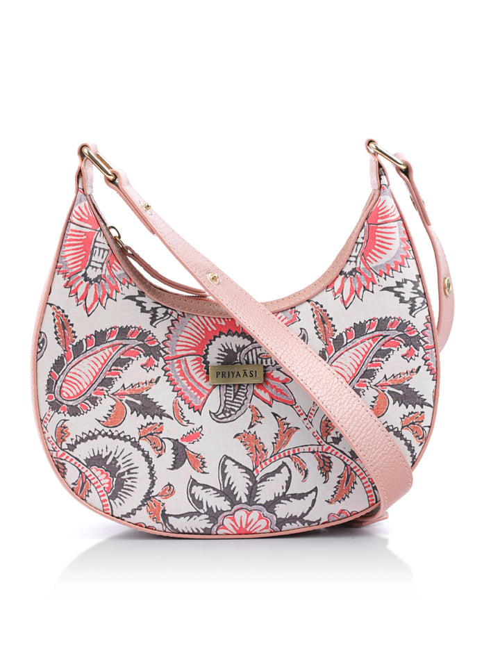 Pink Floral Motif Saddle Bag