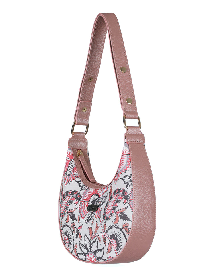 Pink Floral Motif Saddle Bag
