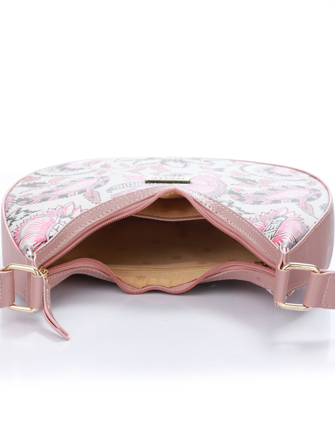 Pink Floral Motif Saddle Bag