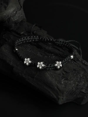 Sterling Silver Floral Black Thread Anklet & Bracelet