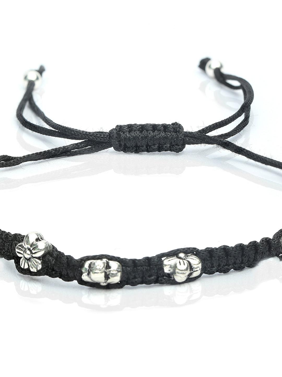 Sterling Silver Floral Black Thread Anklet & Bracelet
