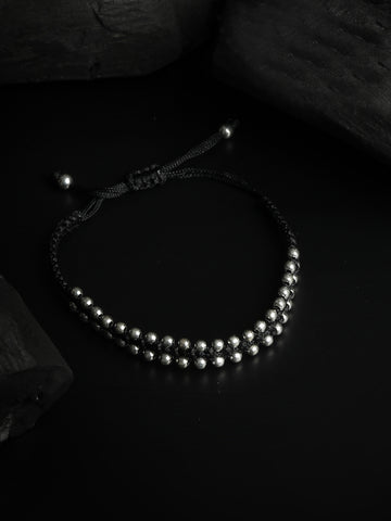 Sterling Silver Beaded Black Thread Anklet & Bracelet