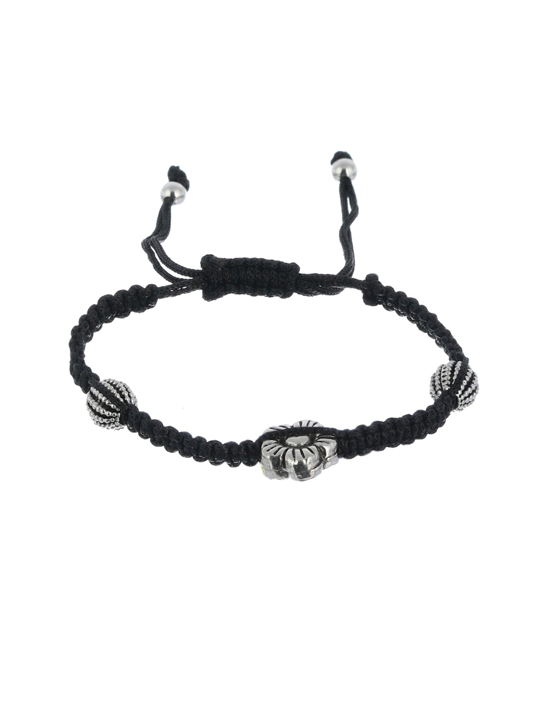 Sterling Silver Floral Black Thread Anklet/Bracelet