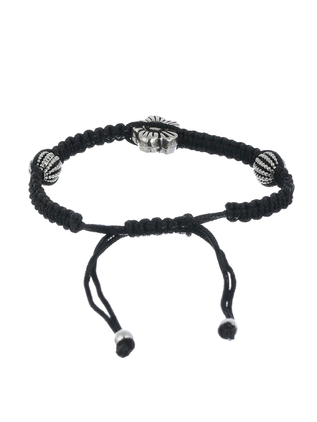 Sterling Silver Floral Black Thread Anklet/Bracelet