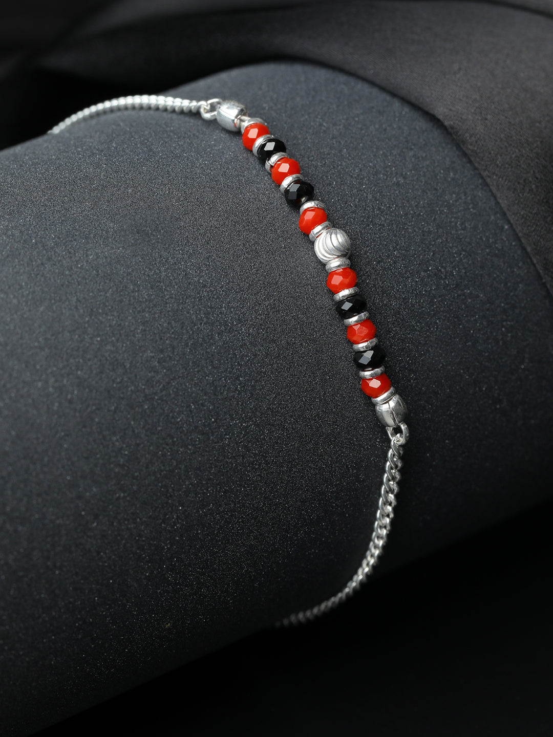 Sterling Silver Red & Black Beaded Bracelet