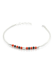 Sterling Silver Red & Black Beaded Bracelet