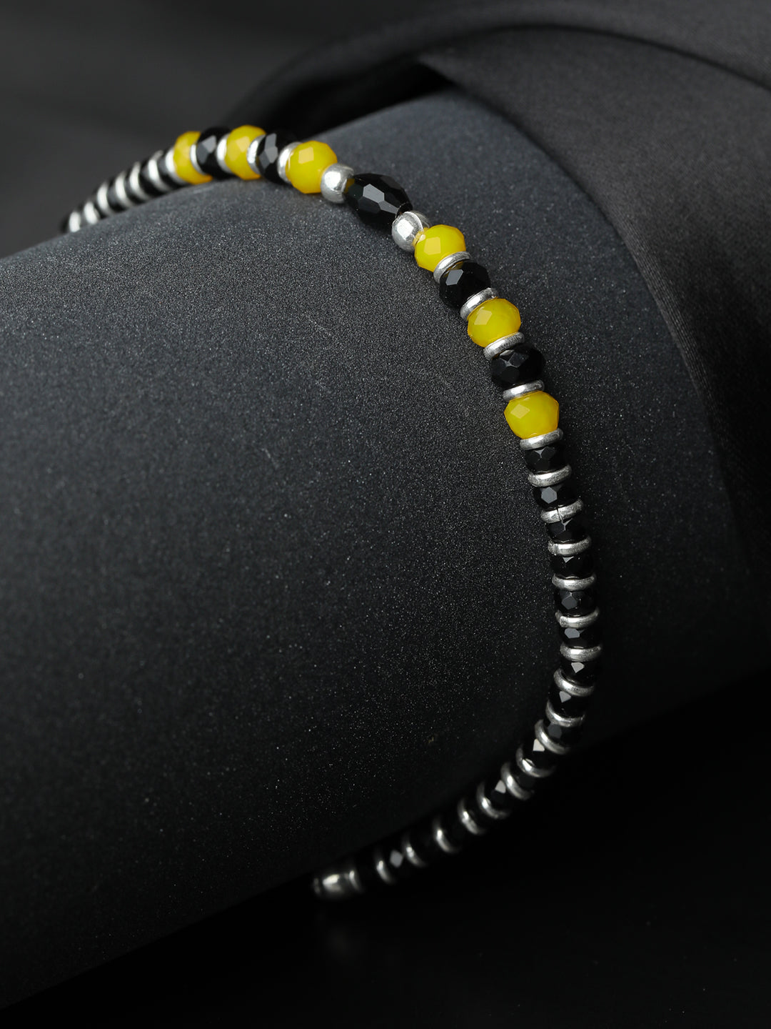 Classic Black & Yellow Beaded Sterling Silver Bracelet
